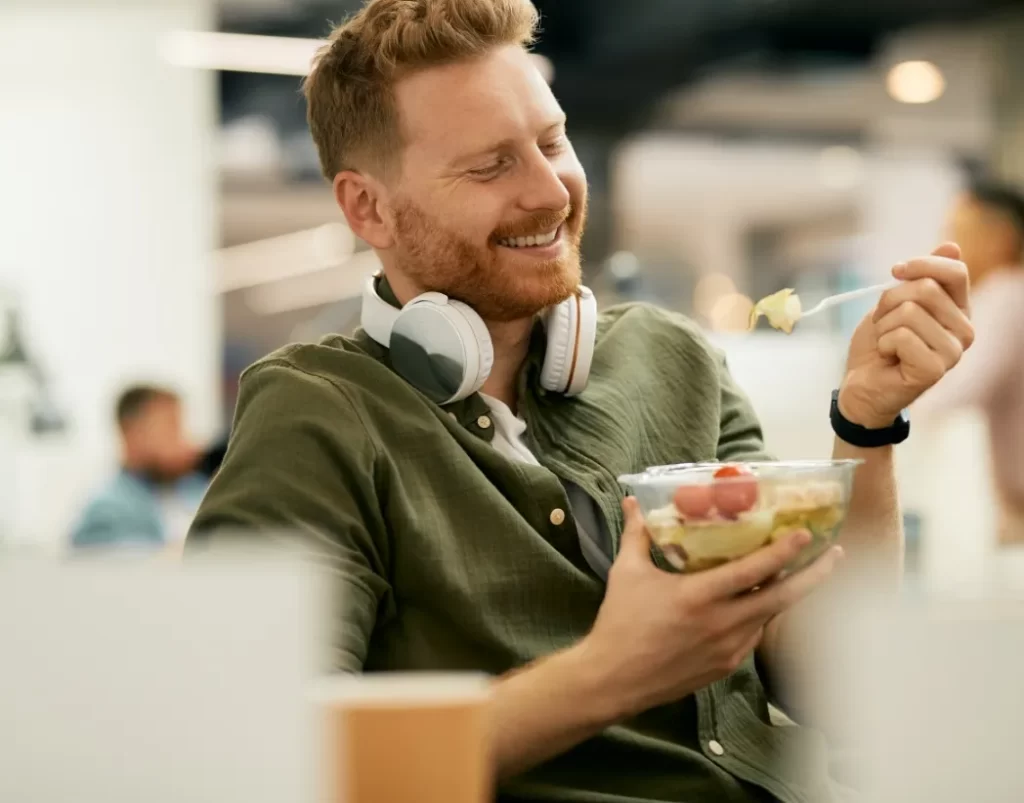happy entrepreneur enjoying on lunch break in the utc